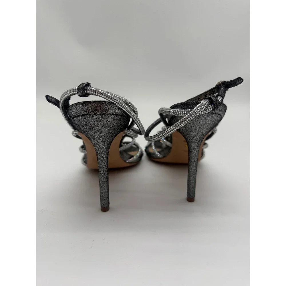Veronica Beard‎ Aneesha Crystal Gunmetal Strappy Heel Sandals Sz 8.5 $450